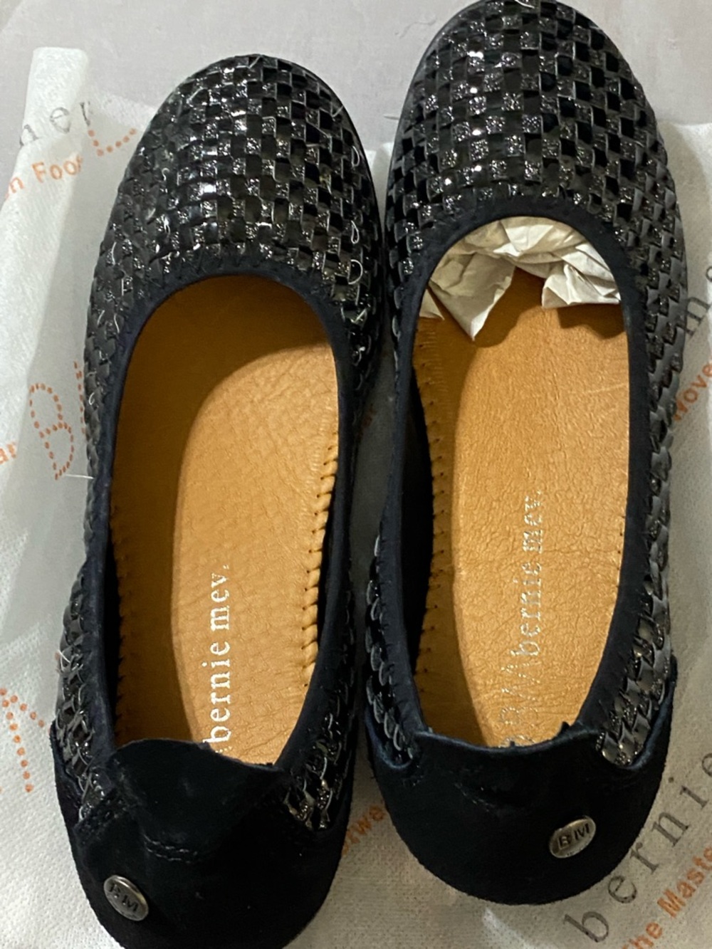 NEW bernie mev. WO 8(EU39) CATWALK Black SPARKLY Woven Patent Ballet Flats - Picture 10 of 11
